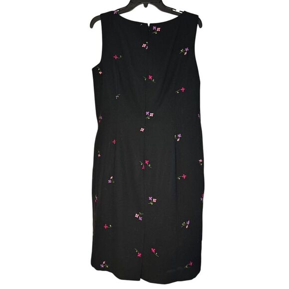 Talbots Black Sleeveless Sheath Dress with Pink Floral Embroidery Size 14 - Picture 2 of 3